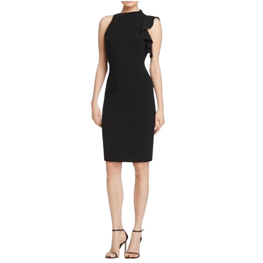 BLACK HALO Black Pabo Ruffle Sheath Dress Size 2 | NWT
